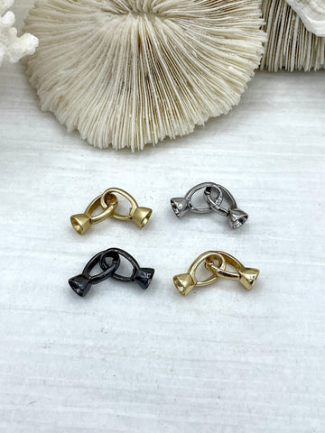Fold Over Clasps with Tie Bar End Caps. Double Fold Over Clasp, Jewelry Clasps, Cord End Caps, Plated Brass Clasps, 4 finishes. Fast Ship