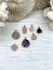 Image of Gold Over Brass Soldered Natural Pink or Purple Quartz Drop Pendant with, 5 Styles Semi-Precious Gemstones Sold by the Piece. Fast Ship