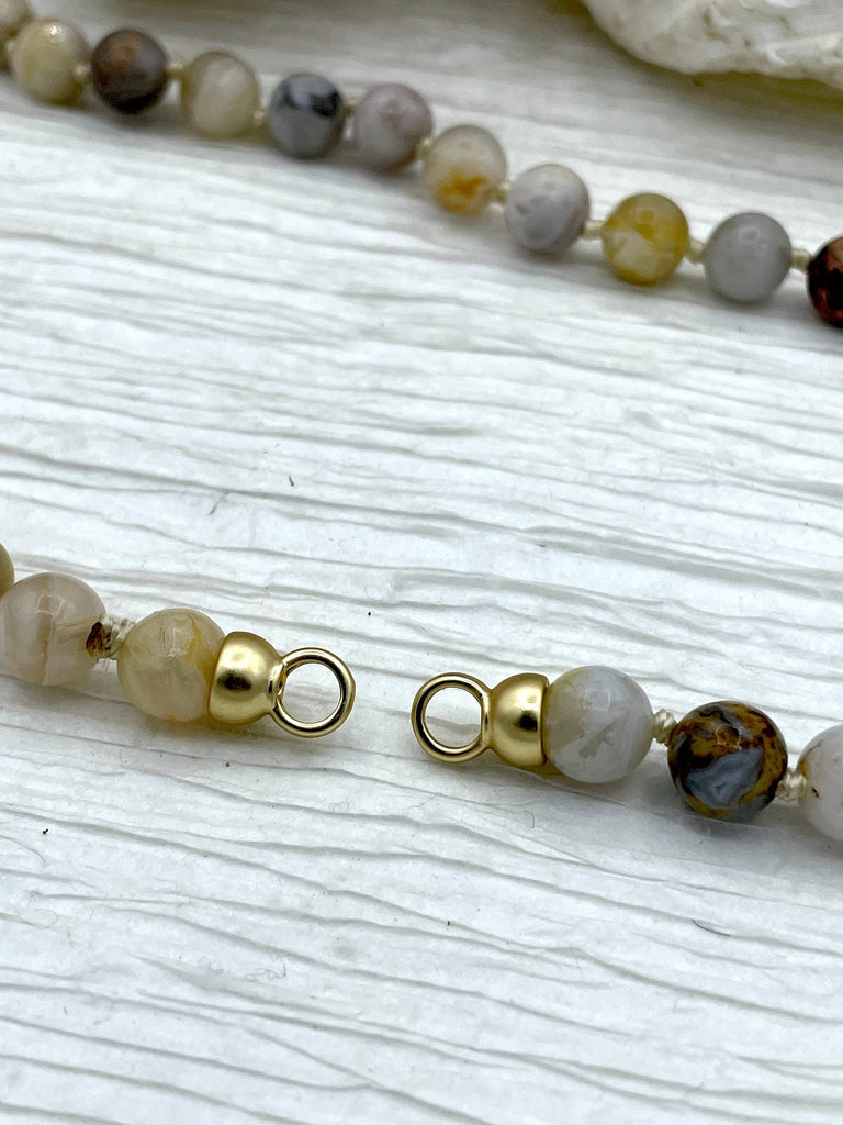Hand Knotted Bamboo Agate, 16.5" Long,Brass End Caps, Gold or Matte Gold Caps, 8mm round Bamboo Agate Necklace, Semi Precious Bead Fast Ship Bling by A