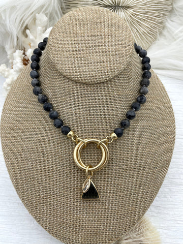 Hand Knotted Labradorite Necklace, 16.5",Brass End Caps,Gold or Matte Gold Caps,8mm round Labradorite Necklace, Semi Precious Bead Fast Ship