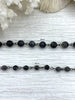 Image of 1 Meter (39') BLACK LABRADORITE GEMSTONE Rosary Chain, Beaded chain Gun Metal. 6mm & 8mm round gemstone beads, Fast ship