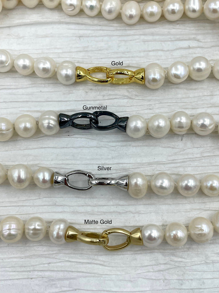 16.5'' AA+ 9mm White Near Round Freshwater Pearl Necklace,Natural Freshwater 4 clasp colors, Hand Knotted, High Luster,Fast Ship