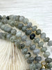 Image of Hand Knotted Necklace 16.5" Long, Labradorite Rondelle Stones with Finished Ends Gold or Silver, Fast Ship