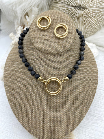 Hand Knotted Labradorite Necklace, 16.5",Brass End Caps,Gold or Matte Gold Caps,8mm round Labradorite Necklace, Semi Precious Bead Fast Ship
