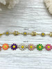 Image of Enamel Brass Daisy chains, Gold Plated Brass Chain, Multicolor Pastel Daisies, Butterflies and Daisies, Daisy Chain, By the Foot, Fast Ship