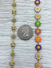 Image of Enamel Brass Daisy chains, Gold Plated Brass Chain, Multicolor Pastel Daisies, Butterflies and Daisies, Daisy Chain, By the Foot, Fast Ship