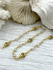 Image of Vintage Glass Pearl Replica, Intricate White Glass Pearl and Crystal Beaded Chain, 3.8mm Glass Pearls, Gold Wire, By the Foot, Fast Shipping