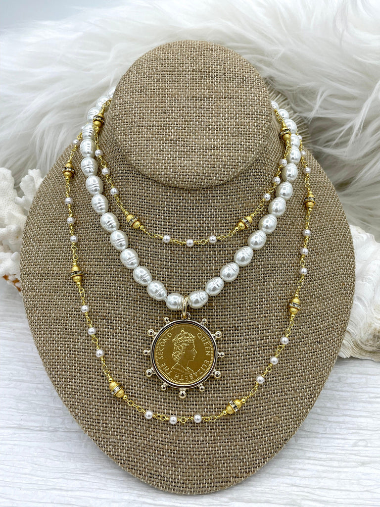 Vintage Glass Pearl Replica, Intricate White Glass Pearl and Crystal Beaded Chain, 3.8mm Glass Pearls, Gold Wire, By the Foot, Fast Shipping