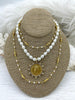 Image of Vintage Glass Pearl Replica, Intricate White Glass Pearl and Crystal Beaded Chain, 3.8mm Glass Pearls, Gold Wire, By the Foot, Fast Shipping