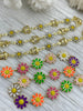 Image of Enamel Brass Daisy chains, Gold Plated Brass Chain, Multicolor Pastel Daisies, Butterflies and Daisies, Daisy Chain, By the Foot, Fast Ship