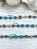 Image of Turquoise Howlite Crystal Mix Rosary Chain, Gold, Bronze, or Silver wire links, 8mm round stone beaded chain Sold by the foot Fast Ship