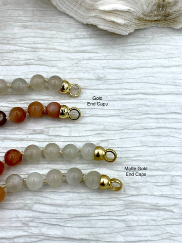 Hand Knotted Moon Stone Necklace, 16.5",Brass End Caps,Gold or Matte Gold Caps,8mm round Moon Stone Necklace, Semi Precious Bead Fast Ship