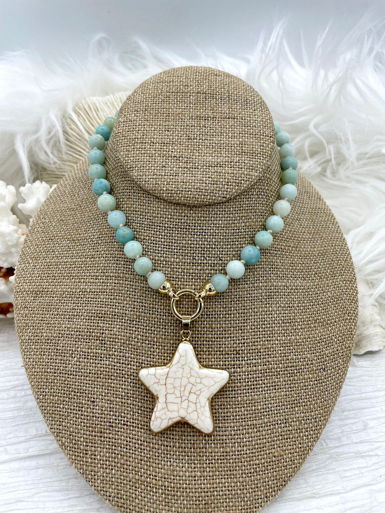 Gold Soldered Star Shaped Howlite Stone Pendants and charms. 2 colors, white or black , Gold Bale . Fast Shipping