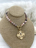 Image of Hand Knotted Pink Zebra Jasper, 16.5" Long,Plated Brass End Caps, Gold or Matte Gold Caps, 8mm round Pink Zebra Jasper Necklace, Fast Ship