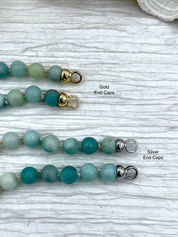 Hand Knotted AAA Amazonite Necklace, 16.5",Brass End Caps,Gold or Silver Caps,8mm round AA Amazonite Necklace, Semi Precious Bead Fast Ship