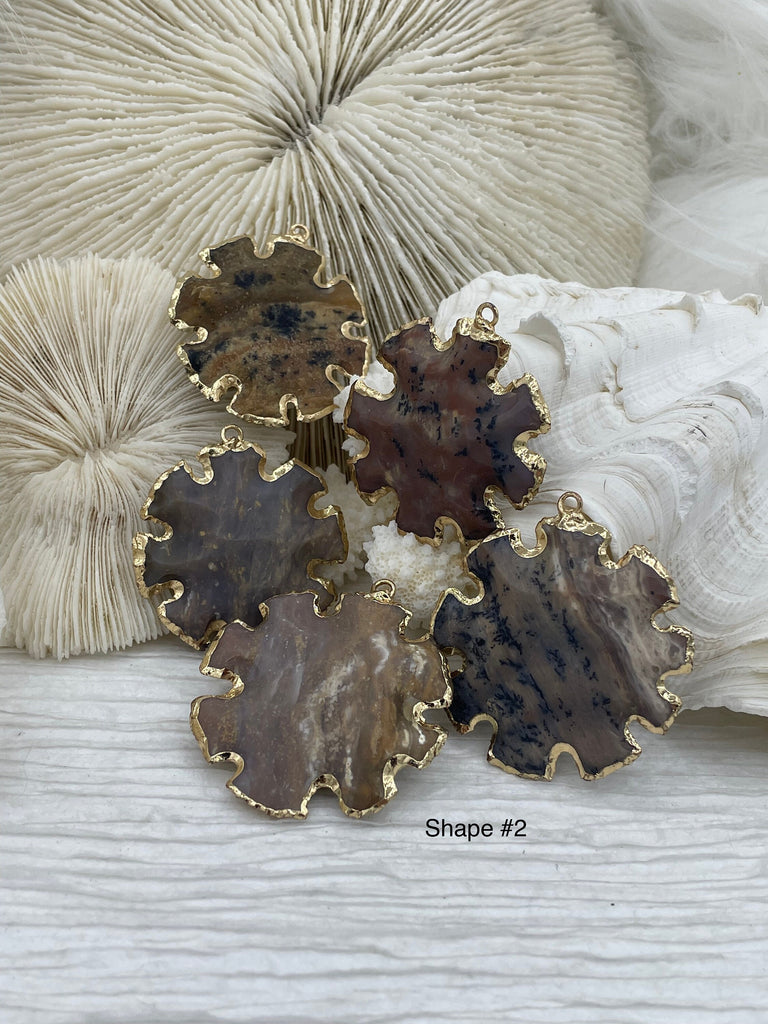 Mixed Color Picture Jasper Pendant, Gold Soldered Stone Pendant, Natural Stone Variety of Sizes and Color, Stone Pendant Fast Ship