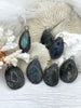 Image of Labradorite Teardrop/Oval Pendants with Textured Burnished Silver Soldered Bezel. Variety of sizes and stones, all unique. Fast Ship