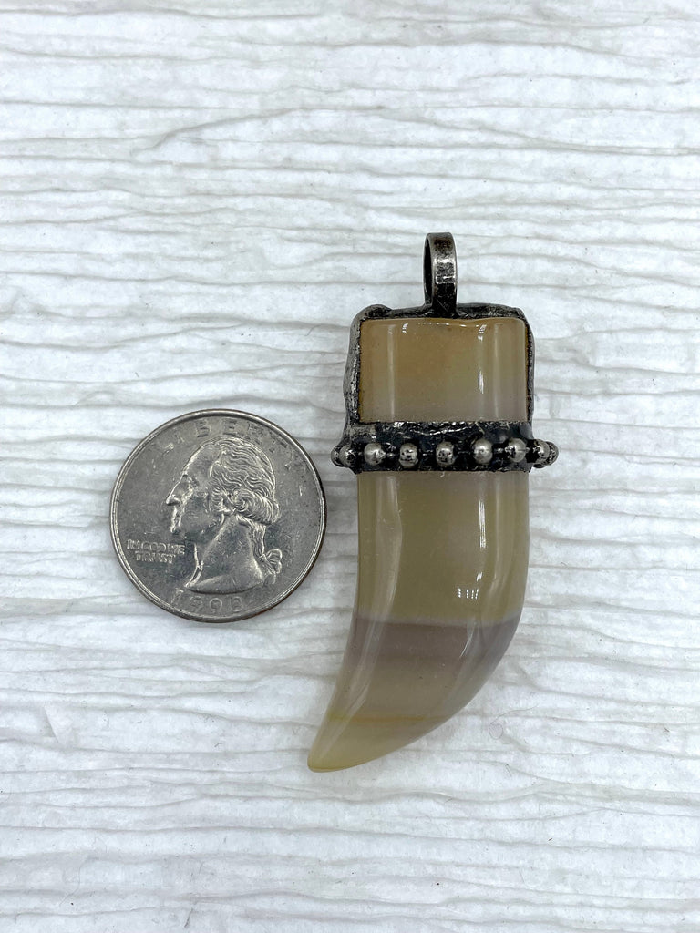 Agate Horn Shape Pendant with Burnished Silver Soldered Bezel Natural Stone will come in a variety of sizes and colors. Fast Ship