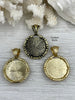 Image of Green Aventurine Stone Pendant with Bezel, Natural Stone Pendants, Cabochon Stone Comes in a variety of patterns, 3 bezel colors, Fast Ship