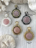 Image of Rose Quartz Stone Pendant with Brass Bezel, Natural Stone Pendants, will come in a variety of patterns, 5 bezel colors, Fast Ship