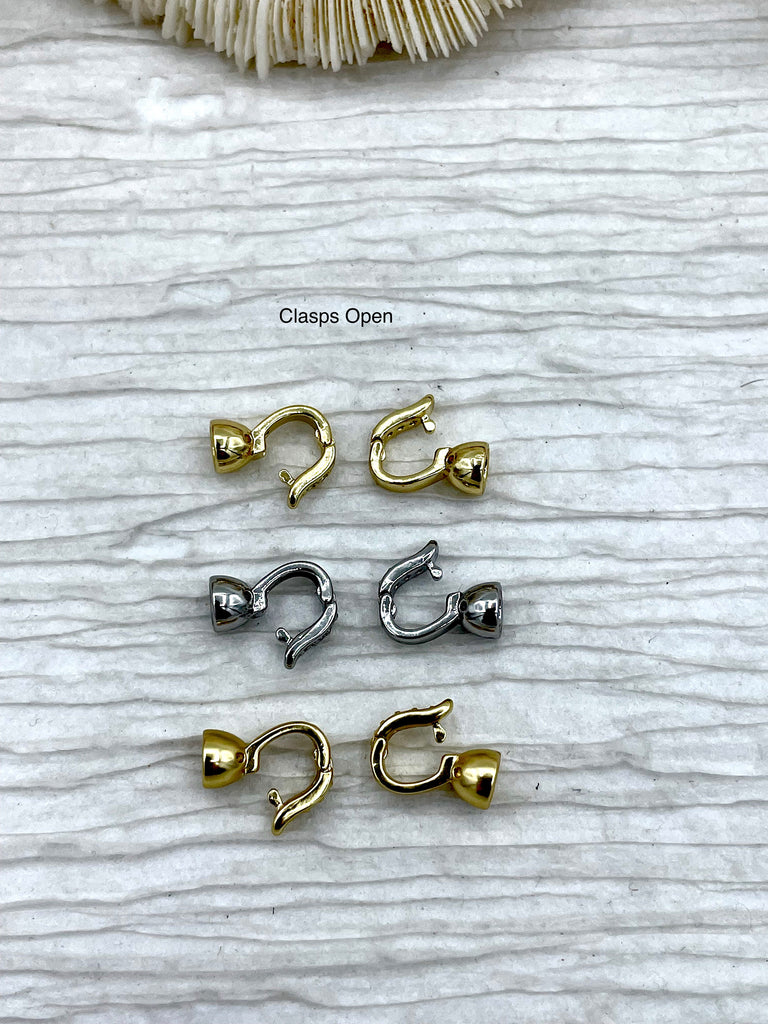 Fold Over Clasp with Tie Bar End Cap and CZ, Double Fold Over Clasp, Cubic Zirconia, Cord End Caps, Plated Brass Clasp, 3 finishes Fast Ship