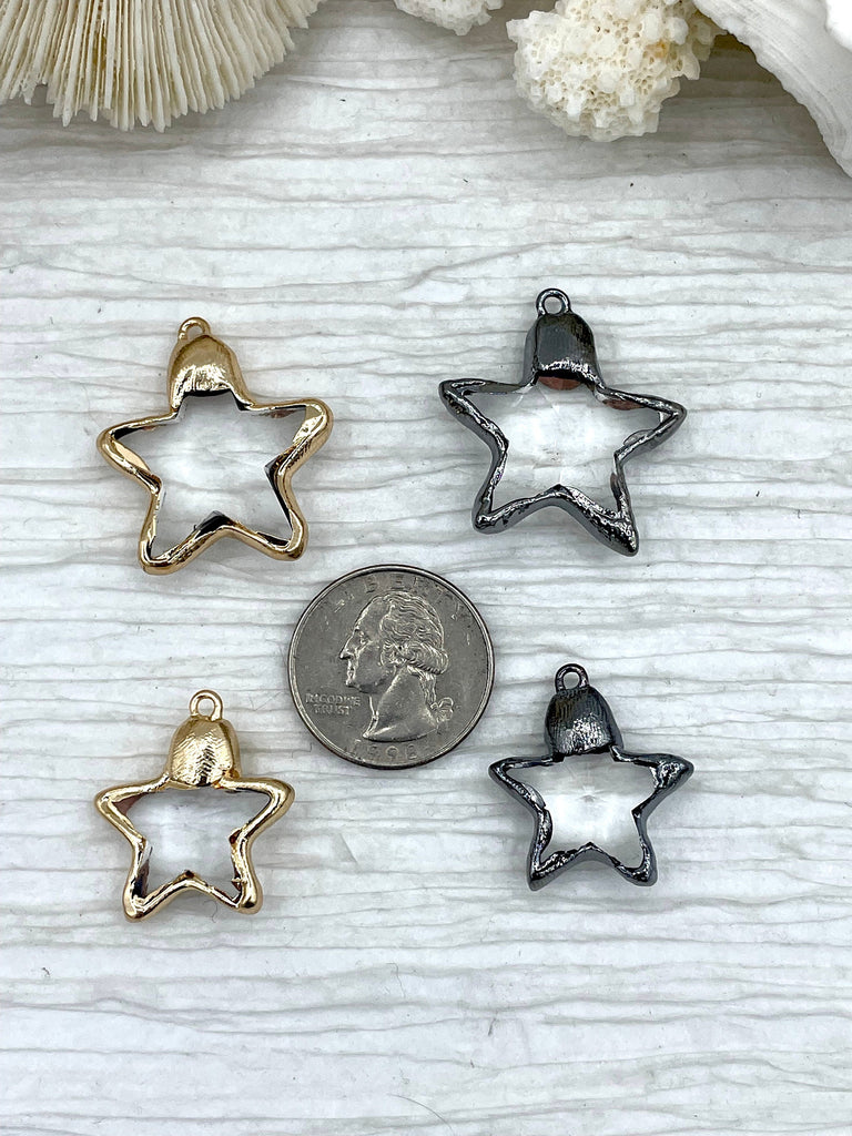 Crystal Gold and Gunmetal Soldered Pendants and charms. Star Shape Crystal, 2 finishes and 2 sizes, medium or small. Fast Shipping
