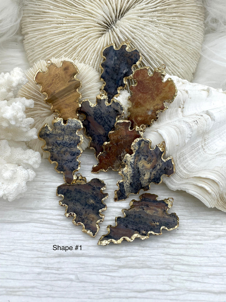 Mixed Color Picture Jasper Pendant, Gold Soldered Stone Pendant, Natural Stone Variety of Sizes and Color, Stone Pendant Fast Ship