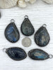 Image of Labradorite Teardrop/Oval Pendants with Textured Burnished Silver Soldered Bezel. Variety of sizes and stones, all unique. Fast Ship