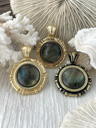 AAA Labradorite Stone Pendant with Bezel, Natural Stone Cabochon, comes in a variety of patterns,3 bezel colors, Natural Stone, Fast Ship.