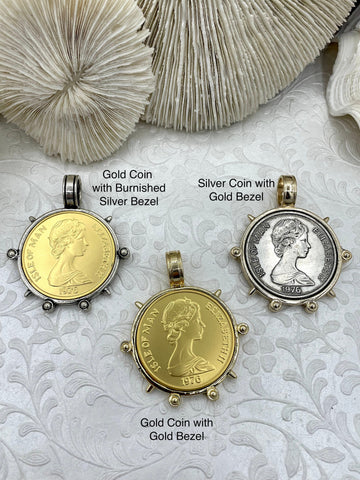 Queen Elizabeth II Coin Pendant, Royal Pendant, Queen Pendant, Coin Bezel, Royal coin, Queen Elizabeth II Coin, 2 Styles. Fast Ship