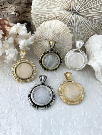 Clear Quartz Stone Pendant with Brass Bezel, Natural Stone Pendants, will come in a variety of patterns, 5 bezel colors, Fast Ship