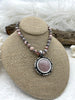 Image of Pink Rhodonite Stone Pendant with Bezel, Natural Stone Pendant, Semi precious Pendant in a variety of patterns, 3 bezel colors, Fast Ship