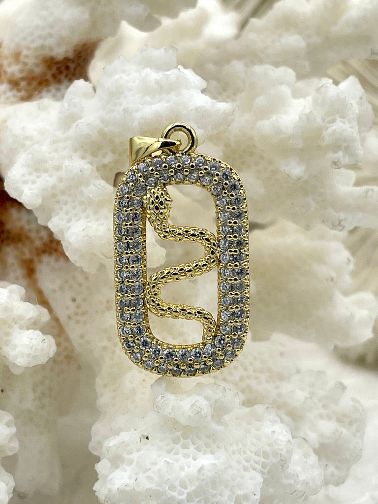 Micro Pave CZ Snake Charm, Colorful CZ Micro Pave Snake Pendant/Charm, Pave Snake Shape, Snake Charm, 3 Styles, Fast Shipping