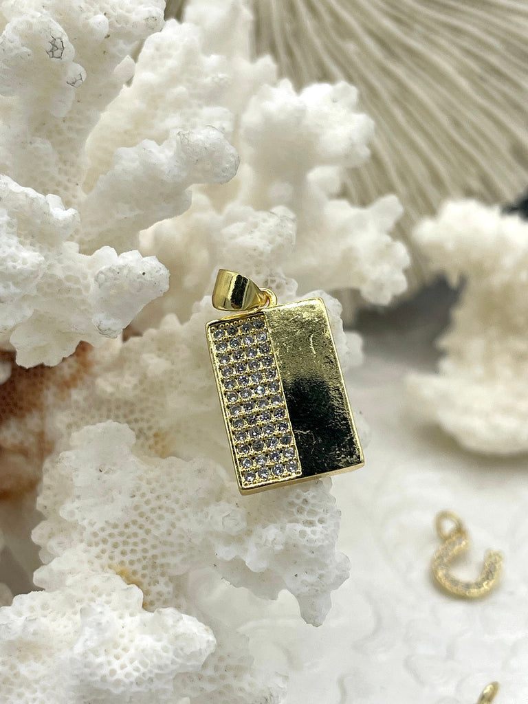 CZ Micro PAVE Gold Charms, Cubic Zirconia Charms,Gold CZ Pendants, Gold plated brass, 4 styles, Fast Ship