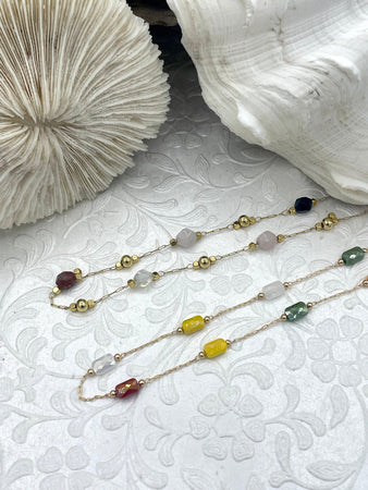 Gold plated Agate or Glass Rosary Chains, Gold Plated Brass Chain, Multicolor Beaded Chains, Colorful Chains, Sold By the Foot, Fast Ship