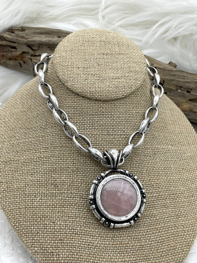 Pink Rhodonite Stone Pendant with Bezel, Natural Stone Pendant, Semi precious Pendant in a variety of patterns, 3 bezel colors, Fast Ship
