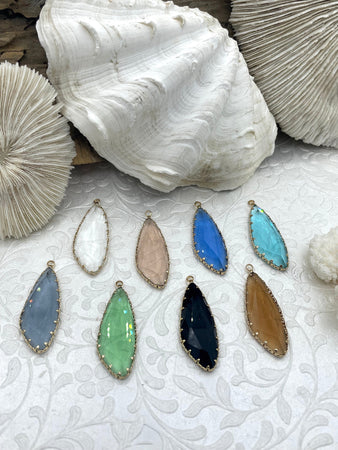 Gold Trimmed Colorful Crystal Drop Gold trimmed Pendants Gold Trimmed Crystal Charms. Colorful Crystal Charms 8 Styles, Fast Ship