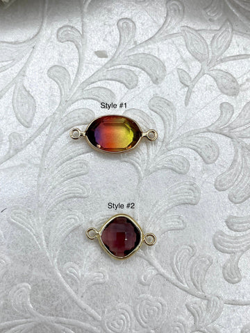 Small Crystal Connector Charms, 2 styles, gold soldering, oval shape and diamond shape. Fast Shipping
