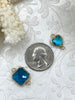 Image of Small Blue Crystal Connector Charms. 2 styles, square or heart. blue crystal, gold soldering. Fast Shipping