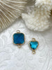 Image of Small Blue Crystal Connector Charms. 2 styles, square or heart. blue crystal, gold soldering. Fast Shipping