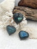 Image of Labradorite Heart Shaped Pendants with Textured Burnished Silver Soldered Bezel. Variety of sizes and stones, all unique. Fast Ship