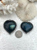 Image of Labradorite Heart Shaped Pendants with Textured Burnished Silver Soldered Bezel. Variety of sizes and stones, all unique. Fast Ship