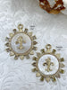 Image of Genuine Mother of Pearl Pendants with Fleur de Lis Gold Plated Brass Bezel and Colorful Cubic Zirconia Accents, 2 CZ colors, Fast Ship
