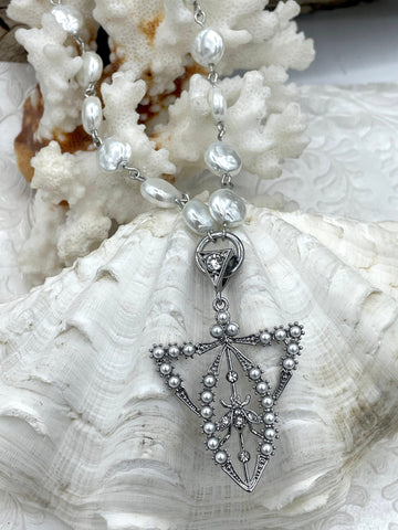 Reproduction Edwardian Paste Fly Pendant, Pearl and CZ Accents, 4 styles, 42mm x 34mm x 3mm, Fast Shipping