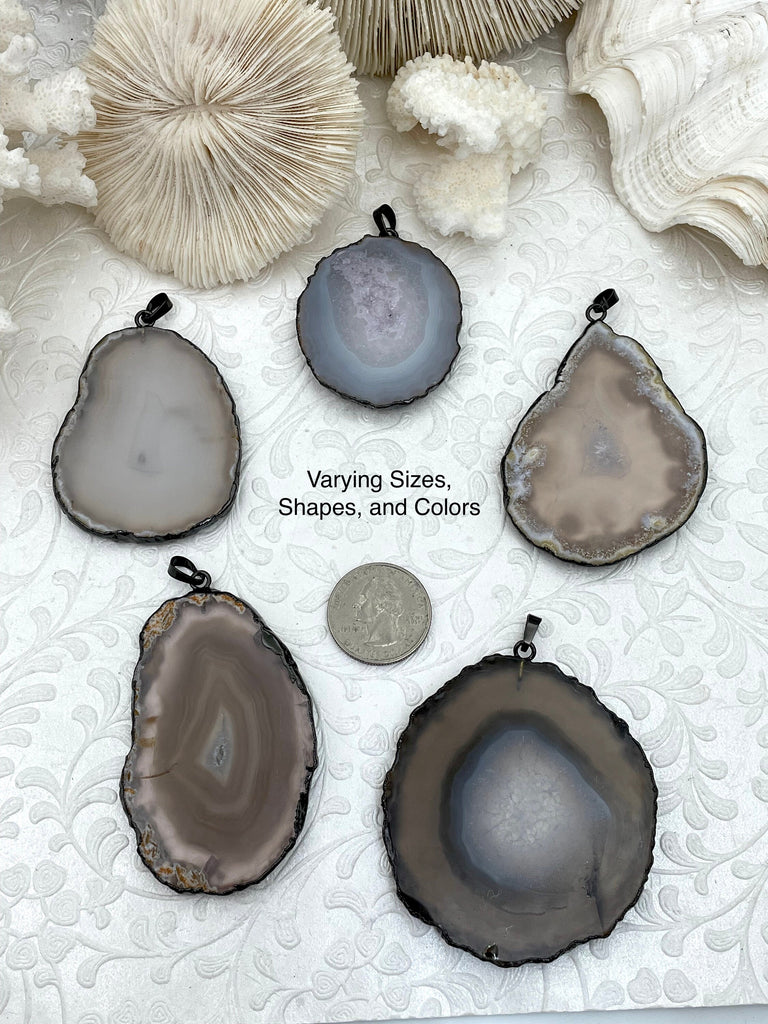 Agate Teardrop/Oval Pendants with Gunmetal Soldered Bezel. Variety of sizes and stones, all unique. Fast Ship