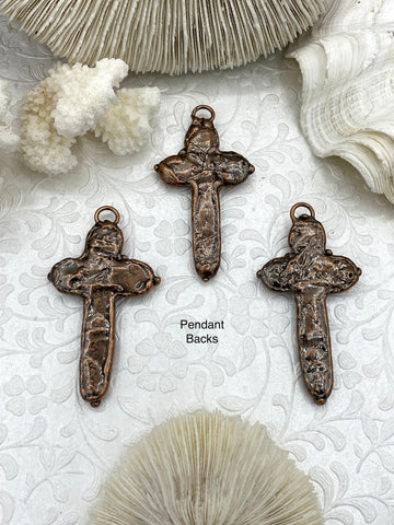 Copper Soldered Stone Cross Pendants, Cross Shape Crystal and Red Stone, 65mm x 37mm x 6mm, Fast Shipping