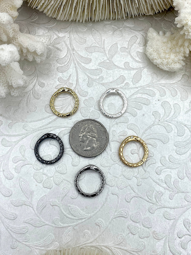 Brass Snake Snap Clasp, Round Snake Snap Ring, CZ Eyes, Round Snap