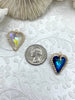 Image of Gold Trimmed Crystals. Drop Crystal Hearts or Shell Shaped Charms and Pendants, 3 Styles/Colors. Fast Shipping