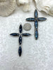 Image of Gunmetal and Silver Soldered Cross Shaped Crystal Pendants and charms. Cross Shape Crystal, 94mm x 62mm x 8.5mm, 4mm Bale ID, Fast Shipping