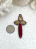 Image of Copper Soldered Stone Cross Pendants, Cross Shape Crystal and Red Stone, 65mm x 37mm x 6mm, Fast Shipping